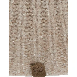 beige hat with knitted design and diamond yarn in cashmere blend women
