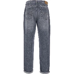 Grey jeans with cuffs and logo patch on the back in denim for men