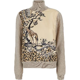 Beige high-neck sweater with front print in Blend wool for women