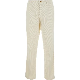 Beige Pants with Belt Loops and Button and Zip Closure on the Front in Corduroy for Men