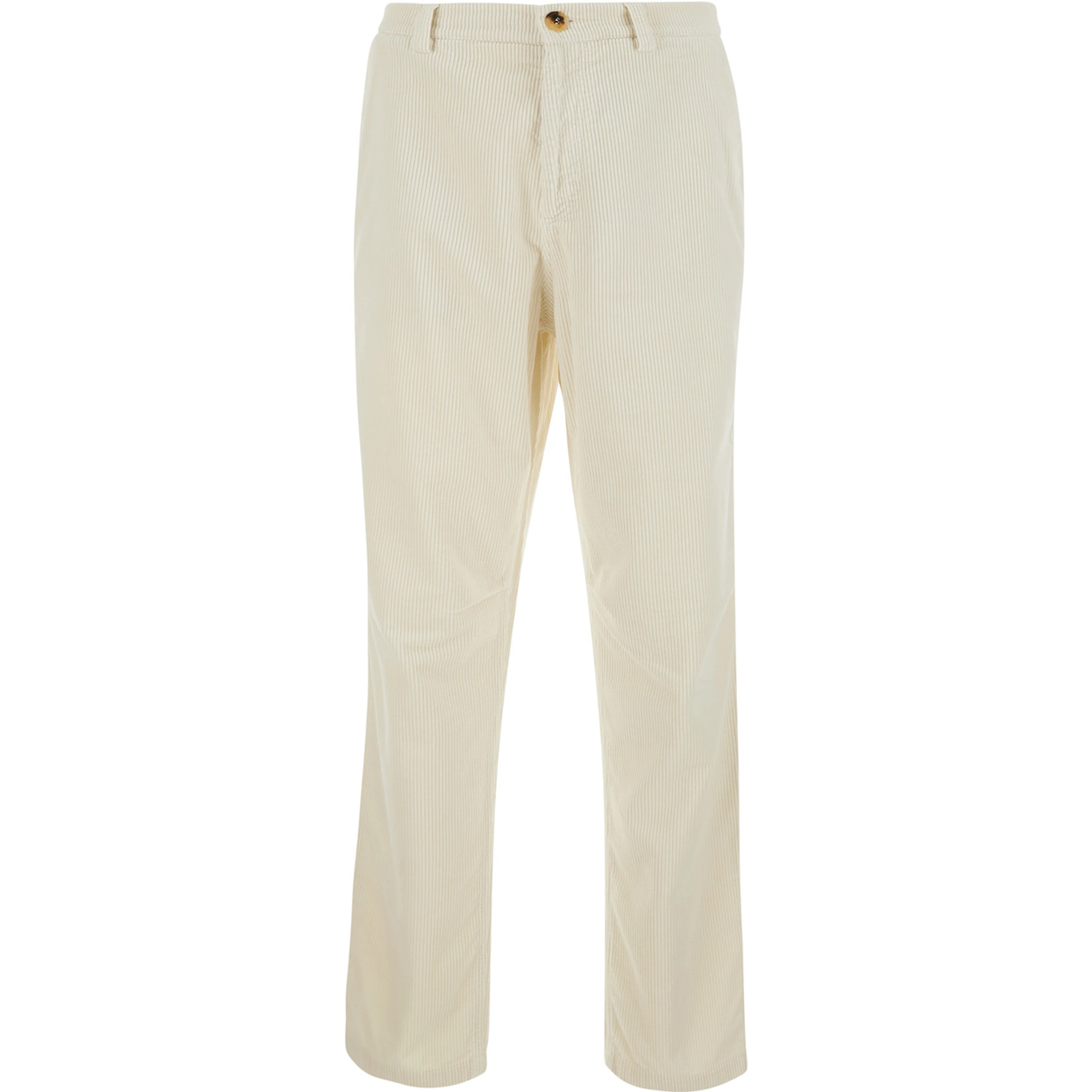 Beige Pants with Belt Loops and Button and Zip Closure on the Front in Corduroy for Men
