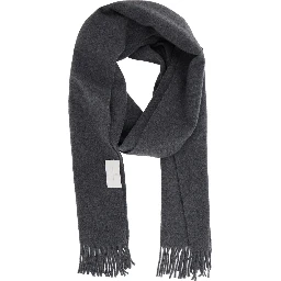 Gray Scarf with fringed hem and brushed finish in cashmere for women