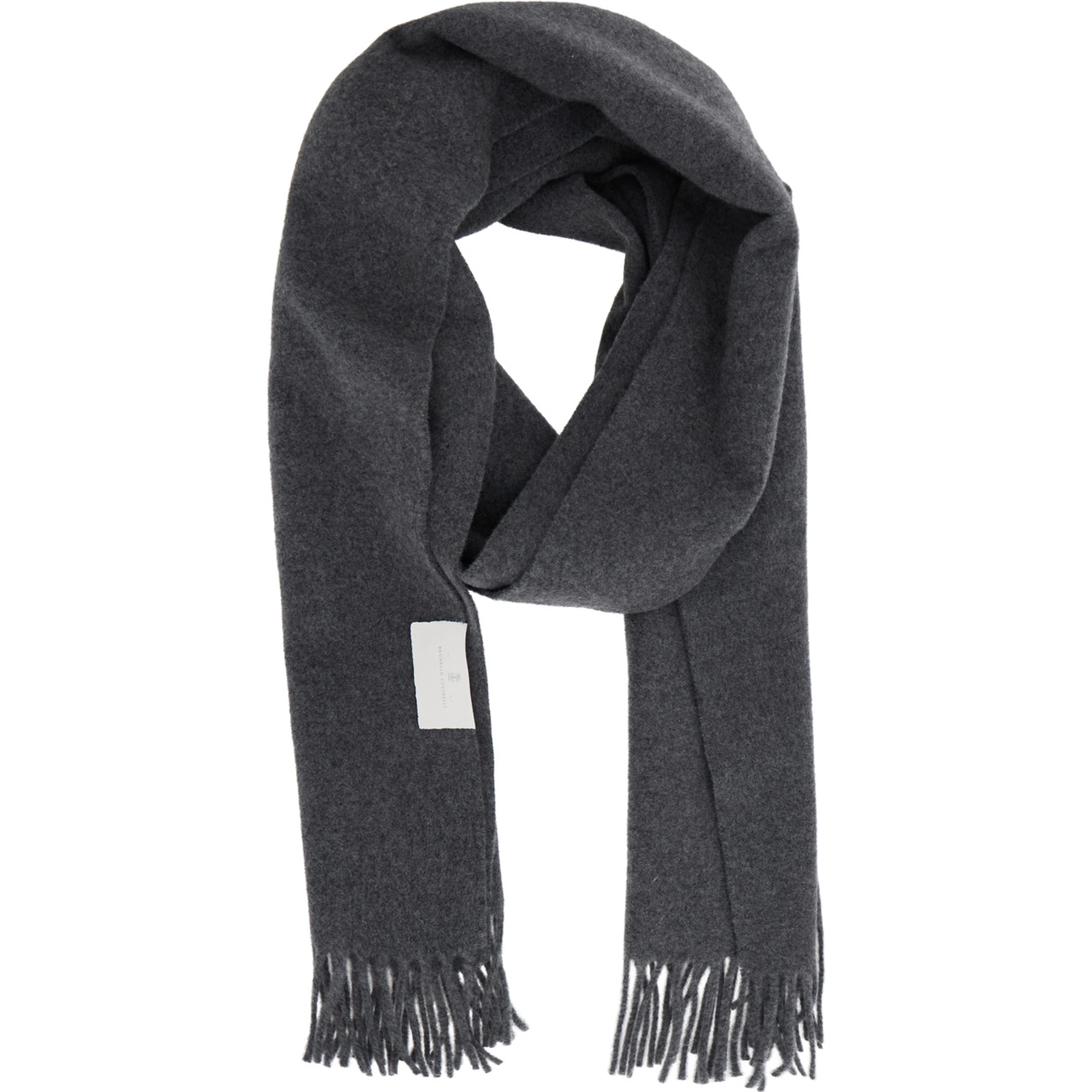 Gray Scarf with fringed hem and brushed finish in cashmere for women