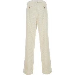 Beige Pants with Belt Loops and Button and Zip Closure on the Front in Corduroy for Men