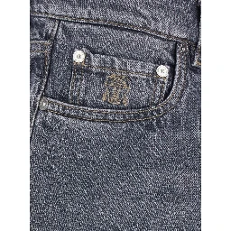 Grey jeans with cuffs and logo patch on the back in denim for men