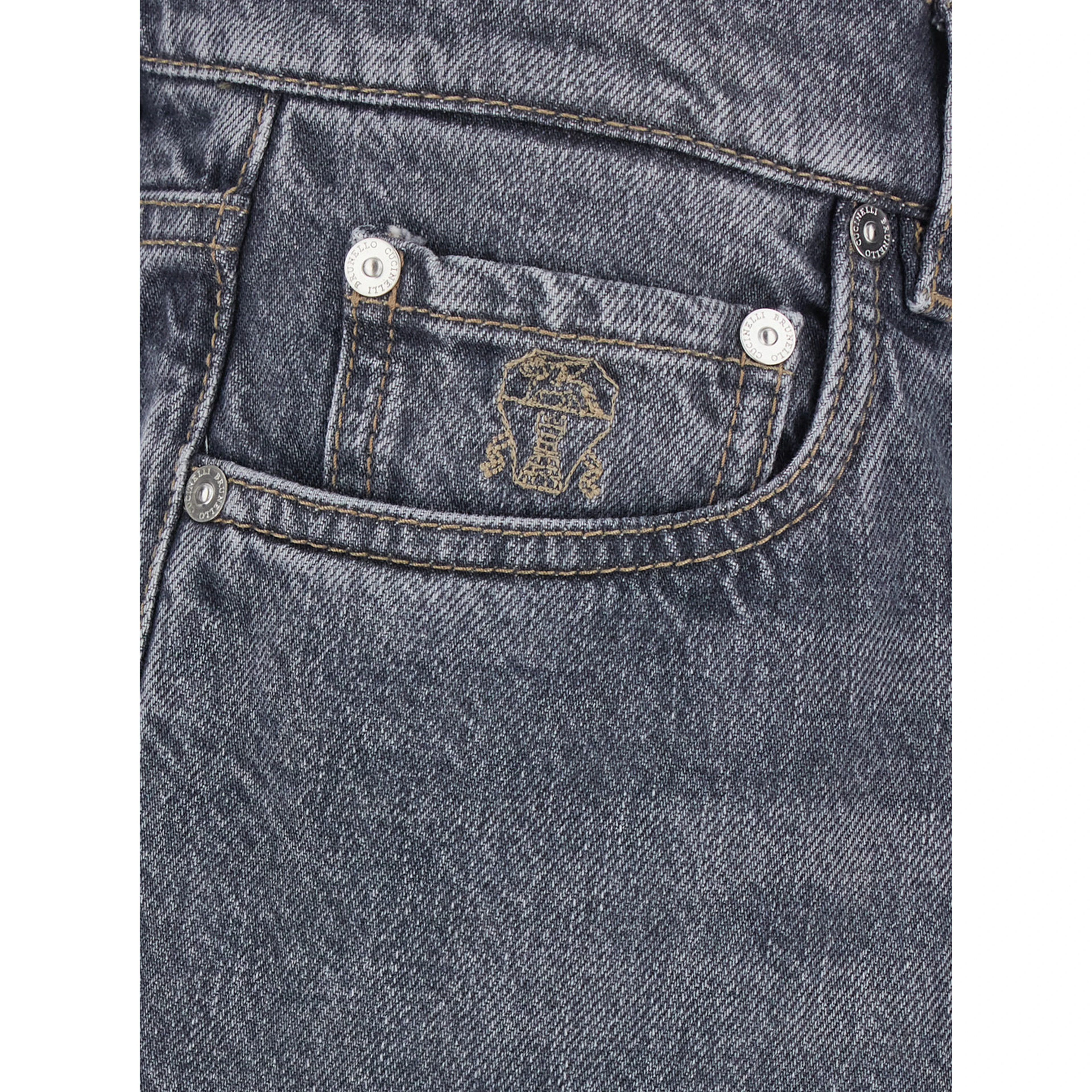 Grey jeans with cuffs and logo patch on the back in denim for men