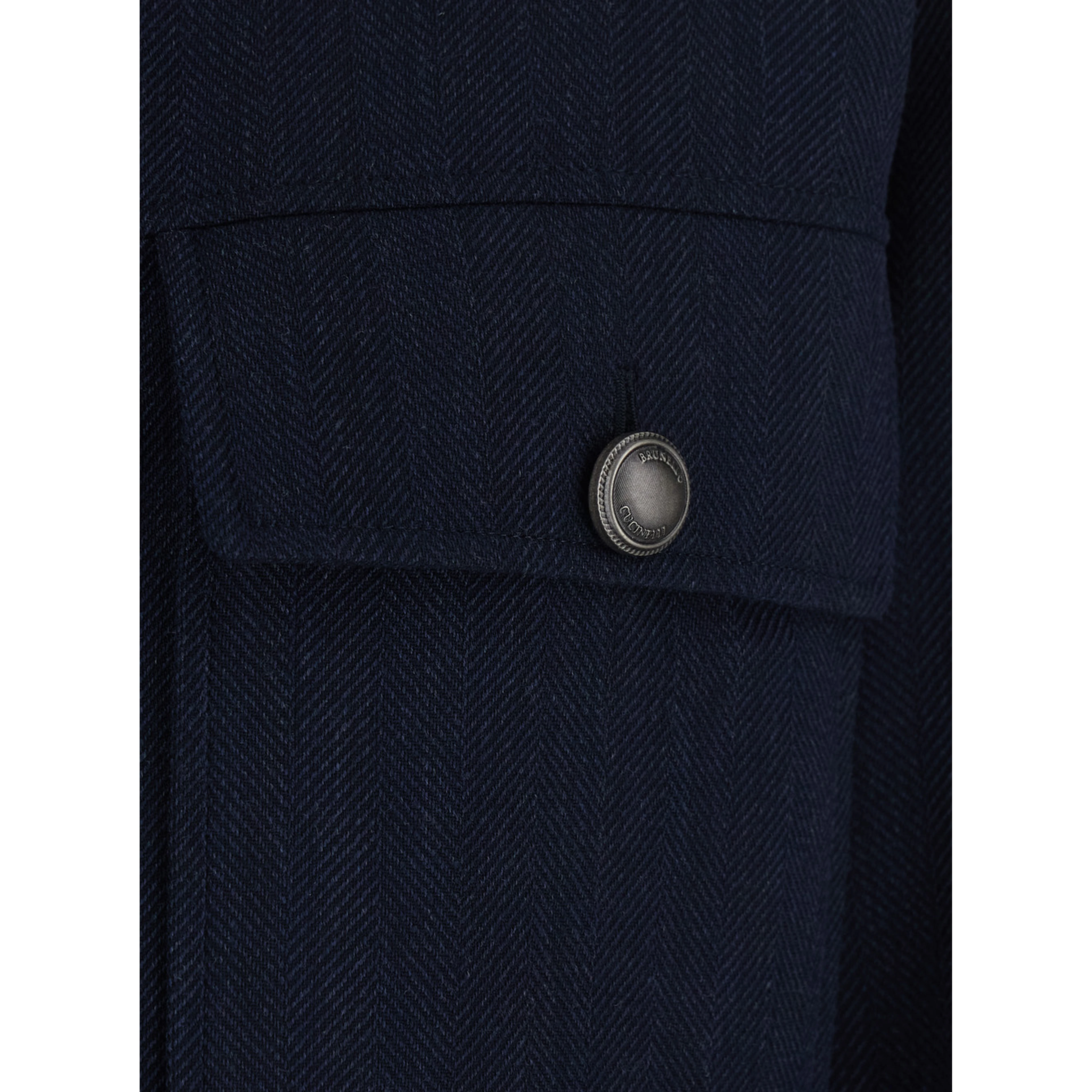 Blue Crop Jacket with Classic Collar and Monile Decoration in Wool for Women