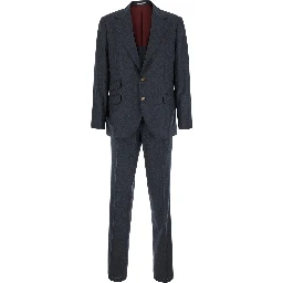 Grey Single-breasted suit with Notched revers in wool for men