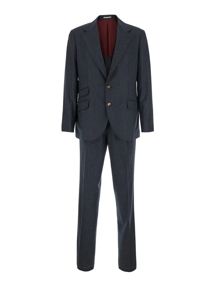 Grey Single-breasted suit with Notched revers in wool for men