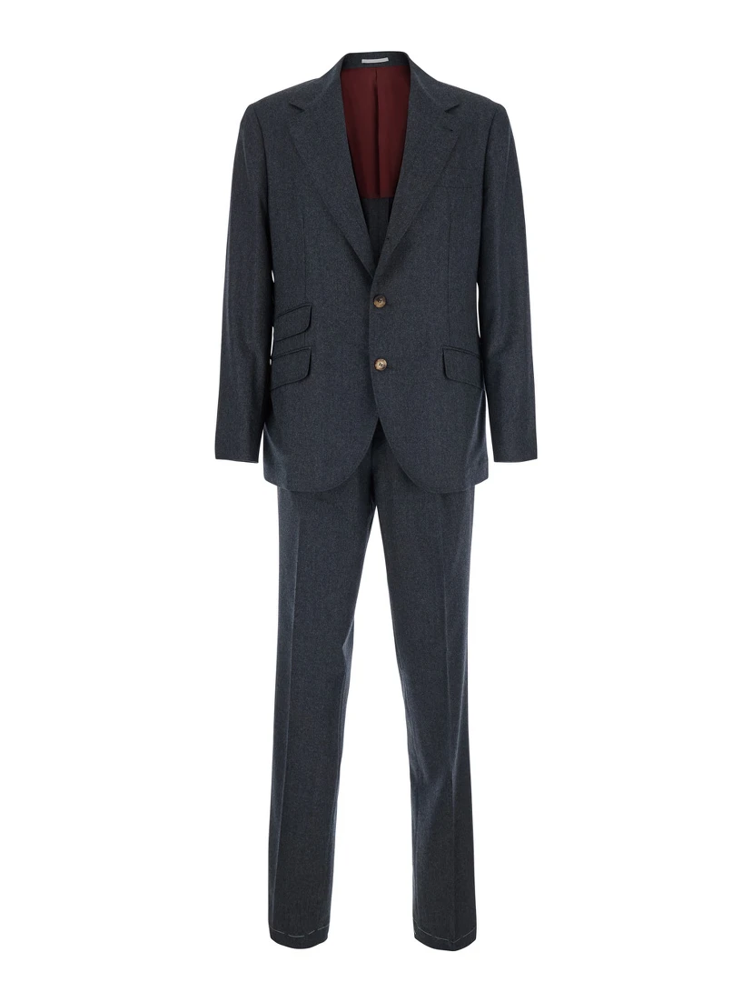 Grey Single-breasted suit with Notched revers in wool for men