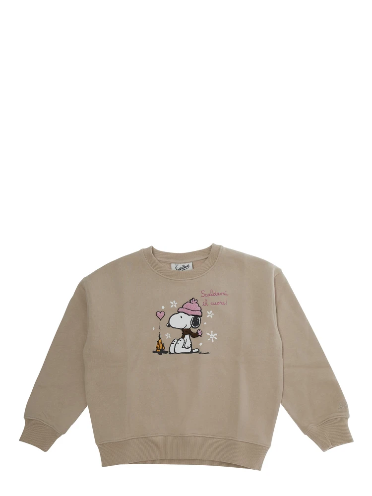 Beige unisex cotton and polyester Snoopy crewneck sweatshirt