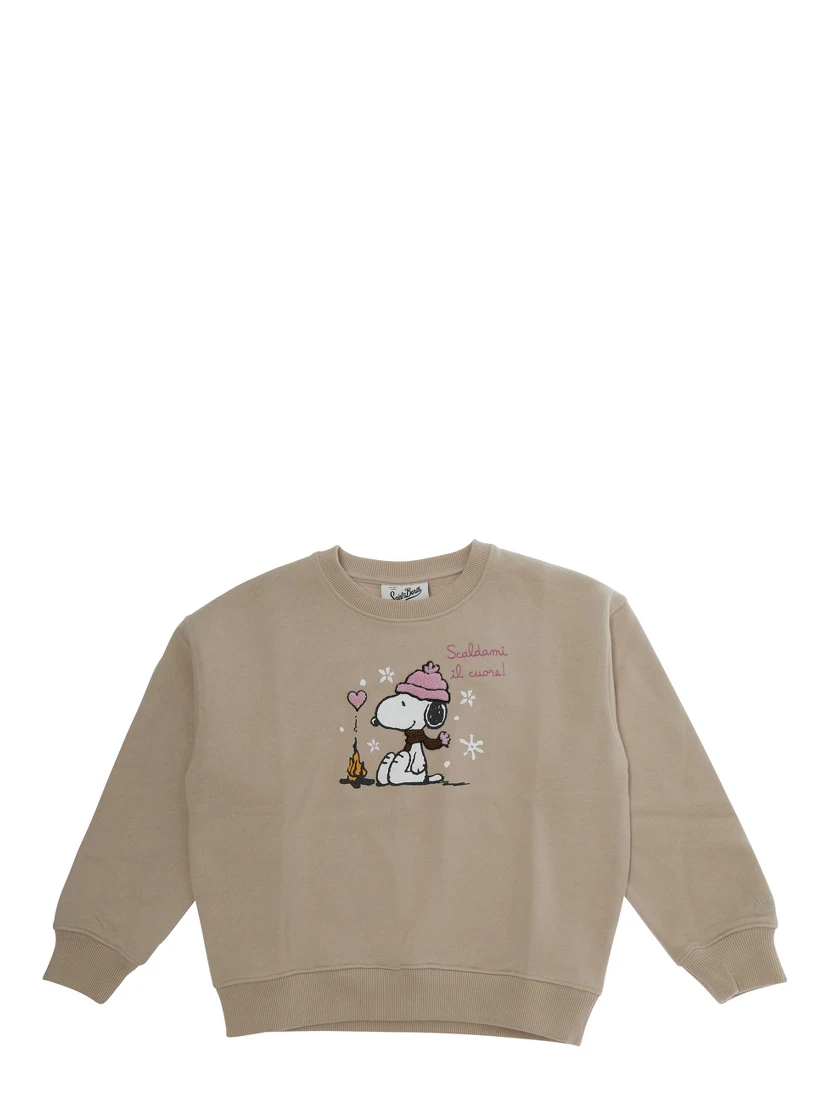 Beige unisex cotton and polyester Snoopy crewneck sweatshirt