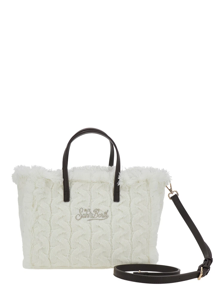 حقيبة يد بحزام كتف وتفاصيل منسوجة من قماش تقني أبيض للبنات alternative