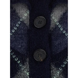 Blue short-sleeved dress with all-over diamond Motif in wool and mohair for women