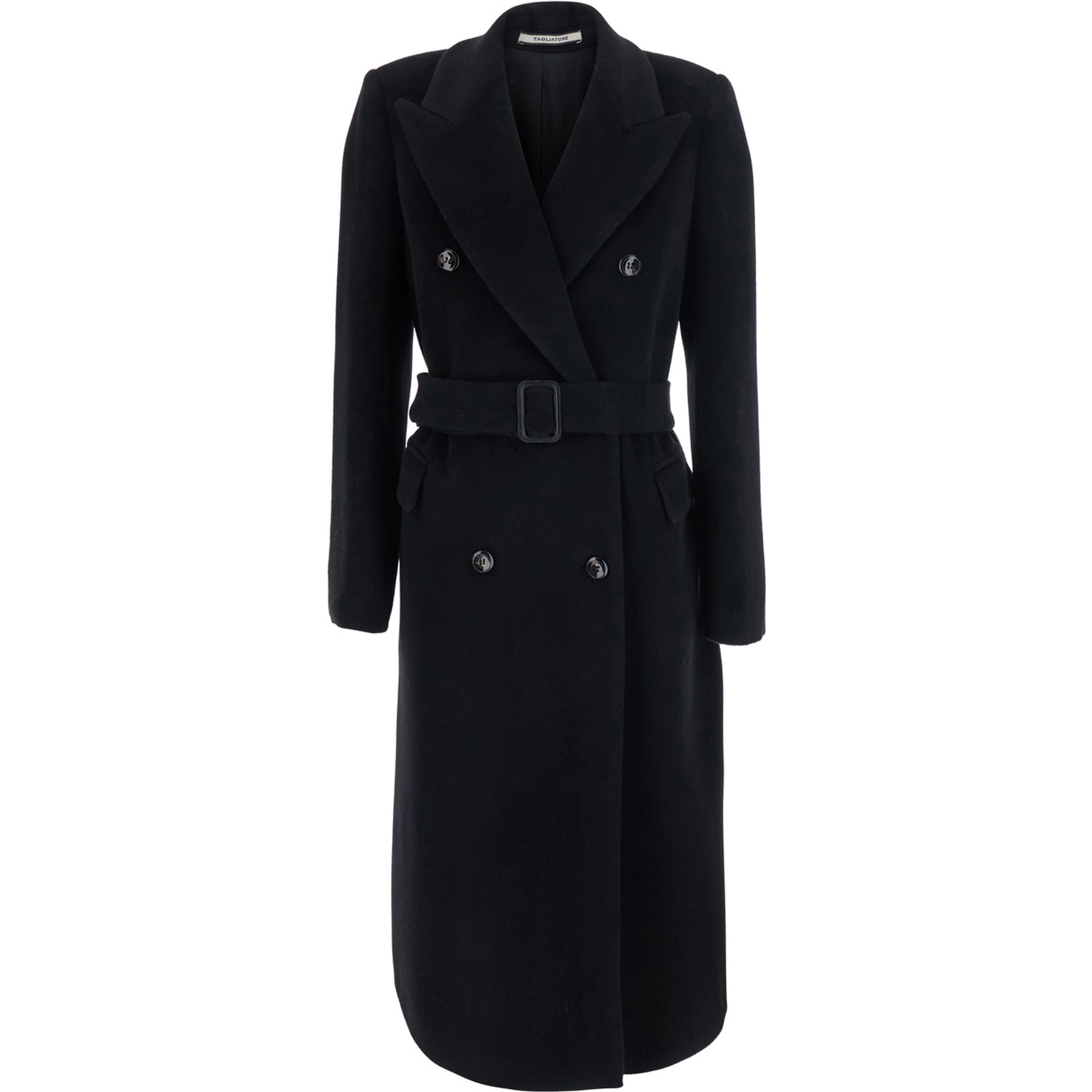 Womens black fabric coat with essential design