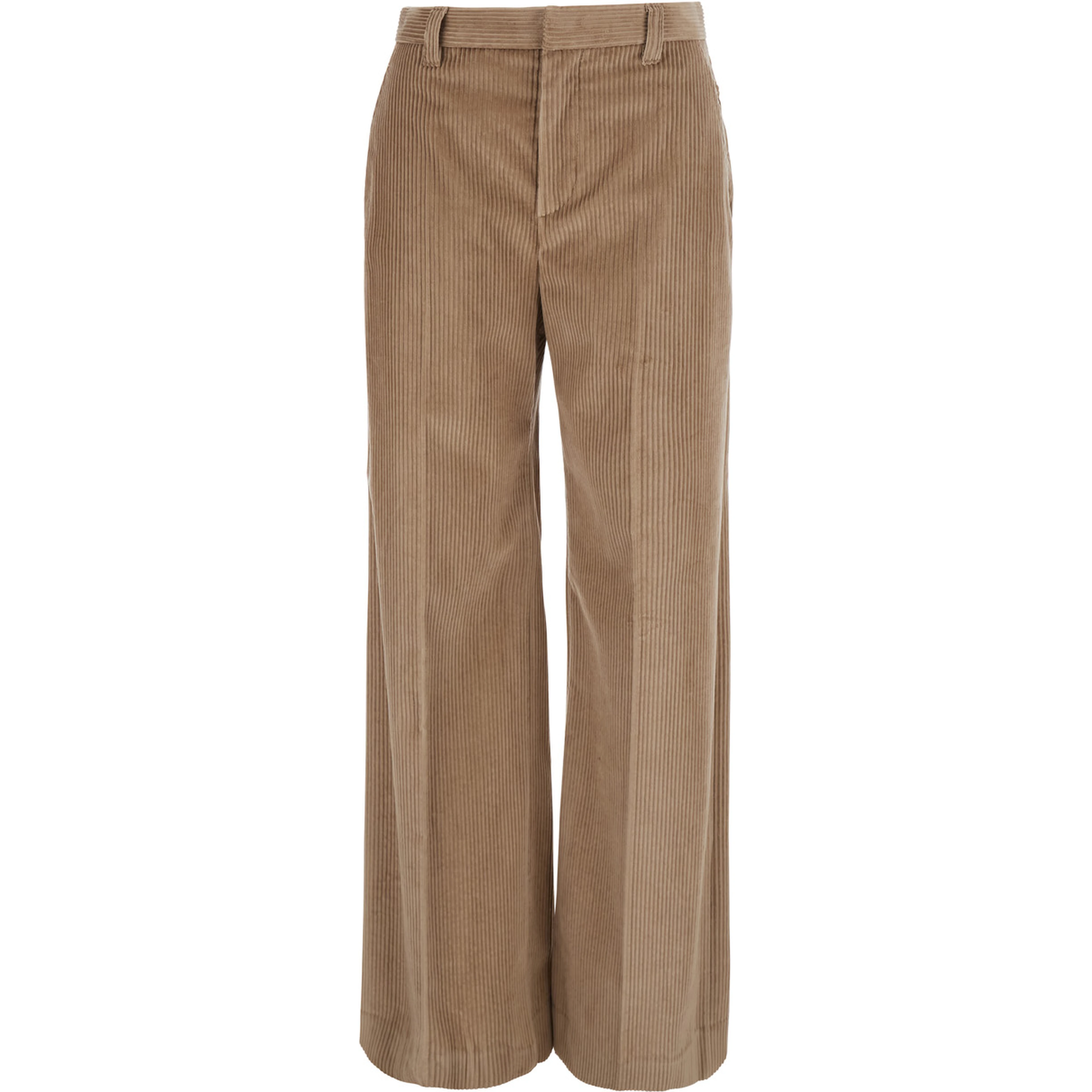 Brown wide-leg trousers with Monile on the belt loop in corduroy women