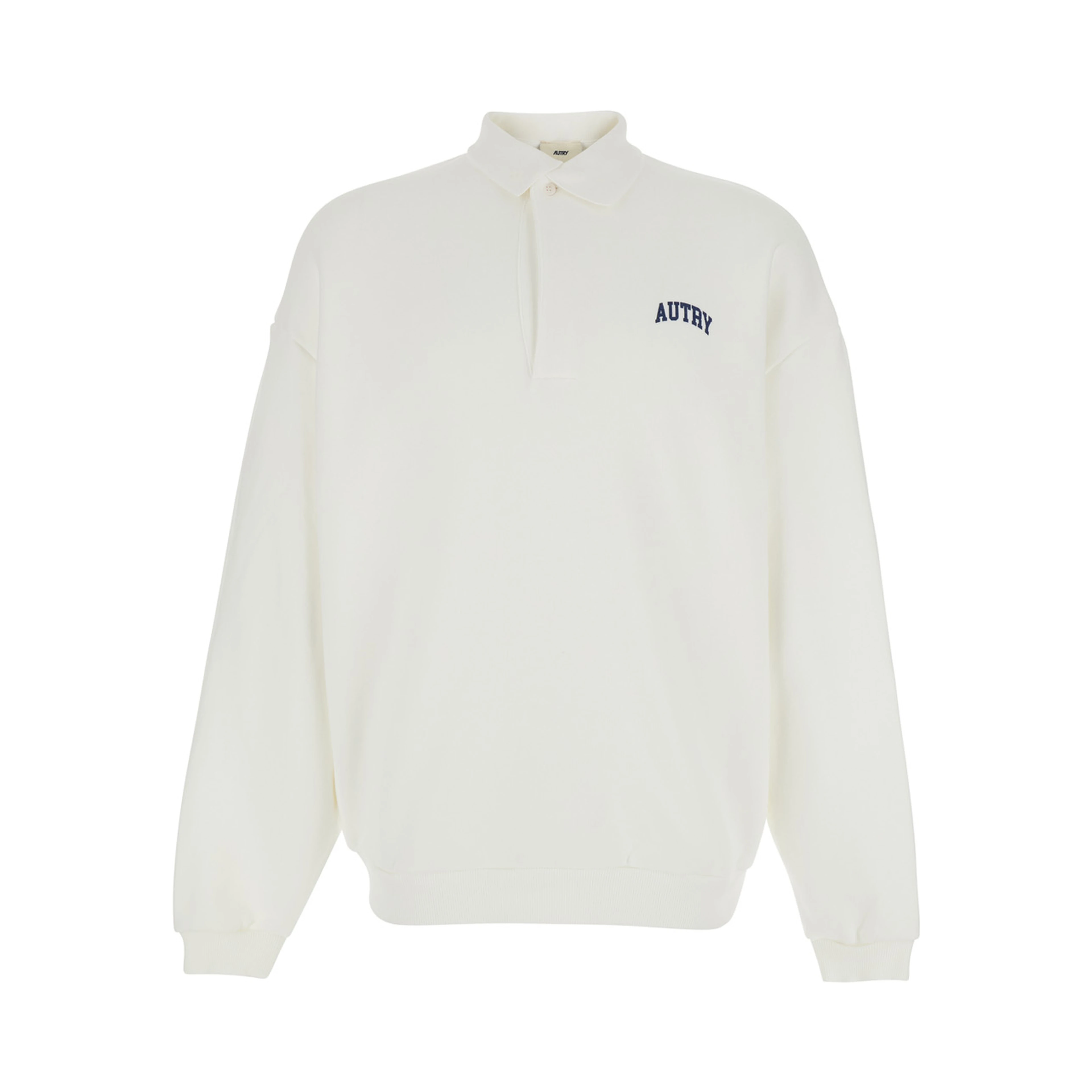 White Polo Collar Sweatshirt with Logo on Front in Cotton Man