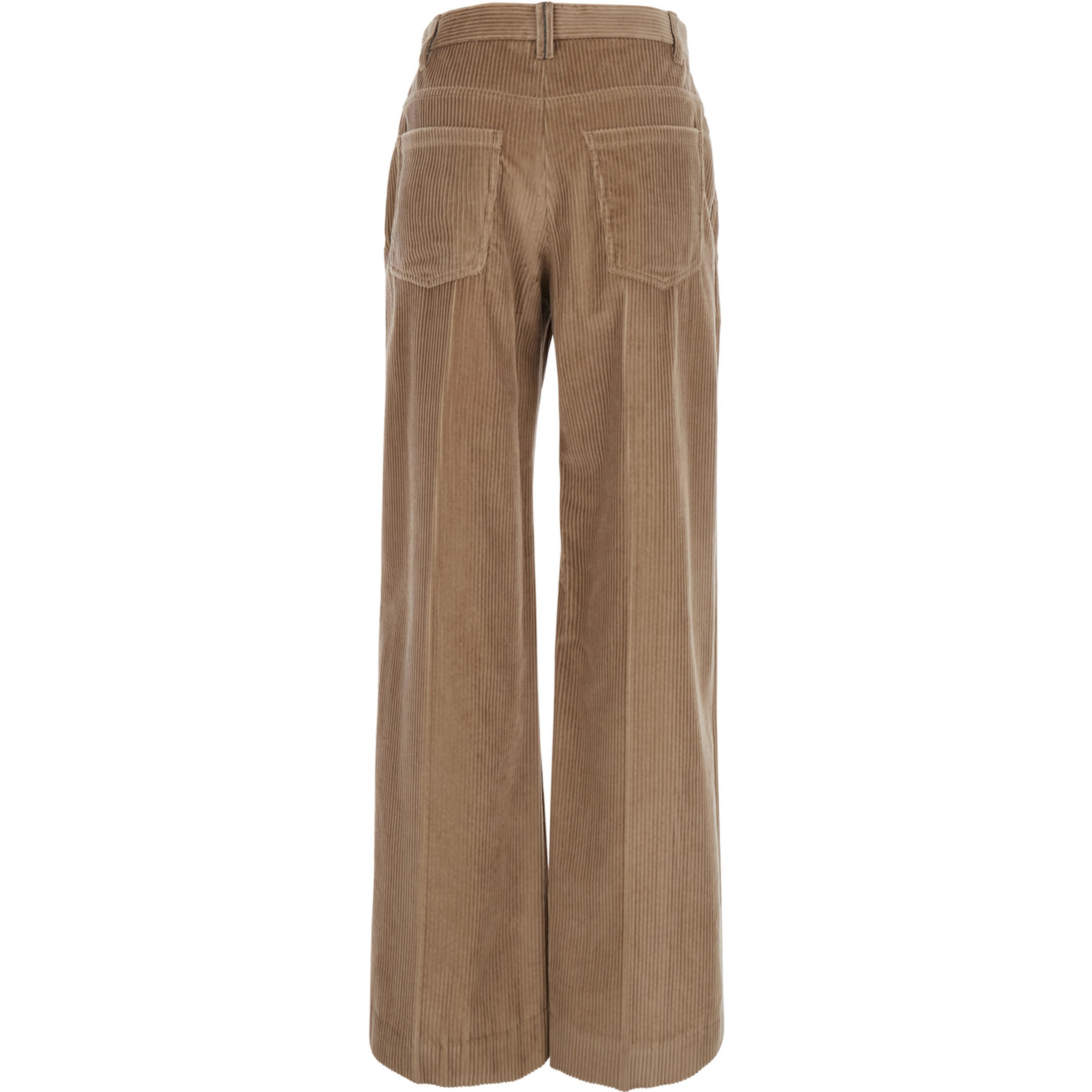Brown wide-leg trousers with Monile on the belt loop in corduroy women
