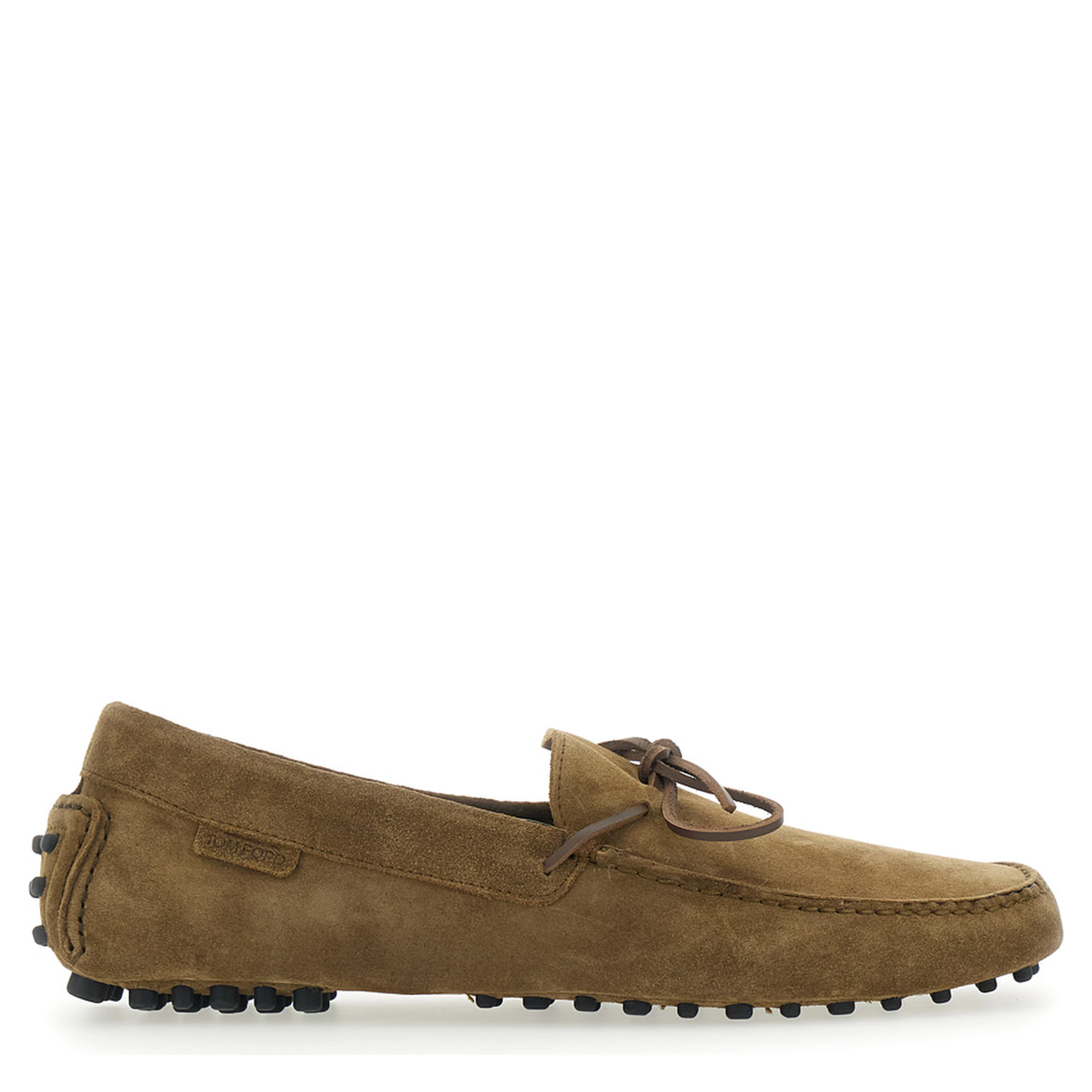 Driver Brown Loafers with Rounded Toe and Bow Detail in Suede for Men