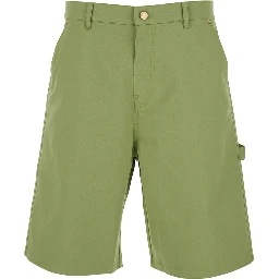 Bermuda with Belt Loops and Logo Patch on the Back in Green Stretch Cotton for Men