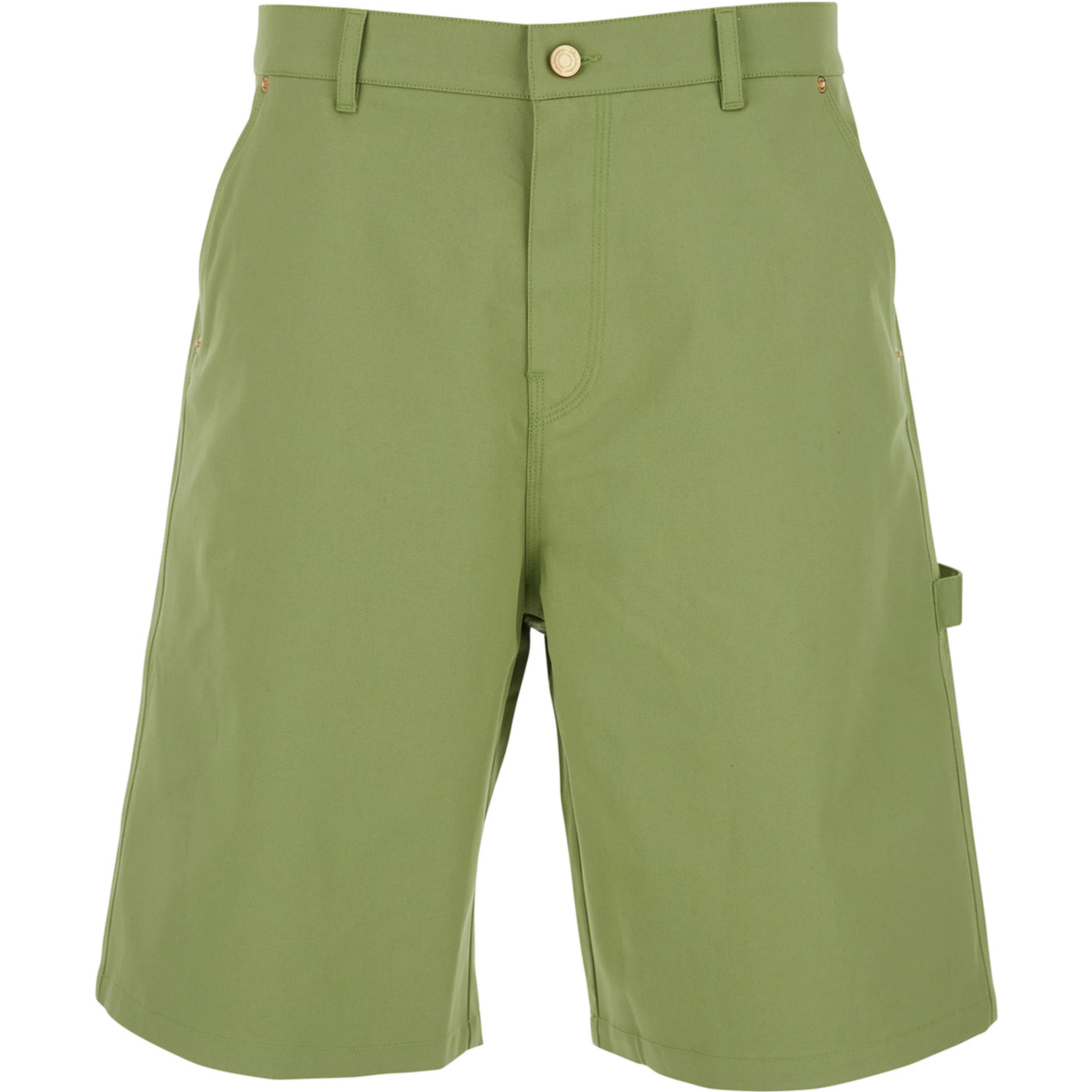 Bermuda with Belt Loops and Logo Patch on the Back in Green Stretch Cotton for Men