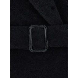 Womens black fabric coat with essential design