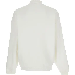 White Polo Collar Sweatshirt with Logo on Front in Cotton Man