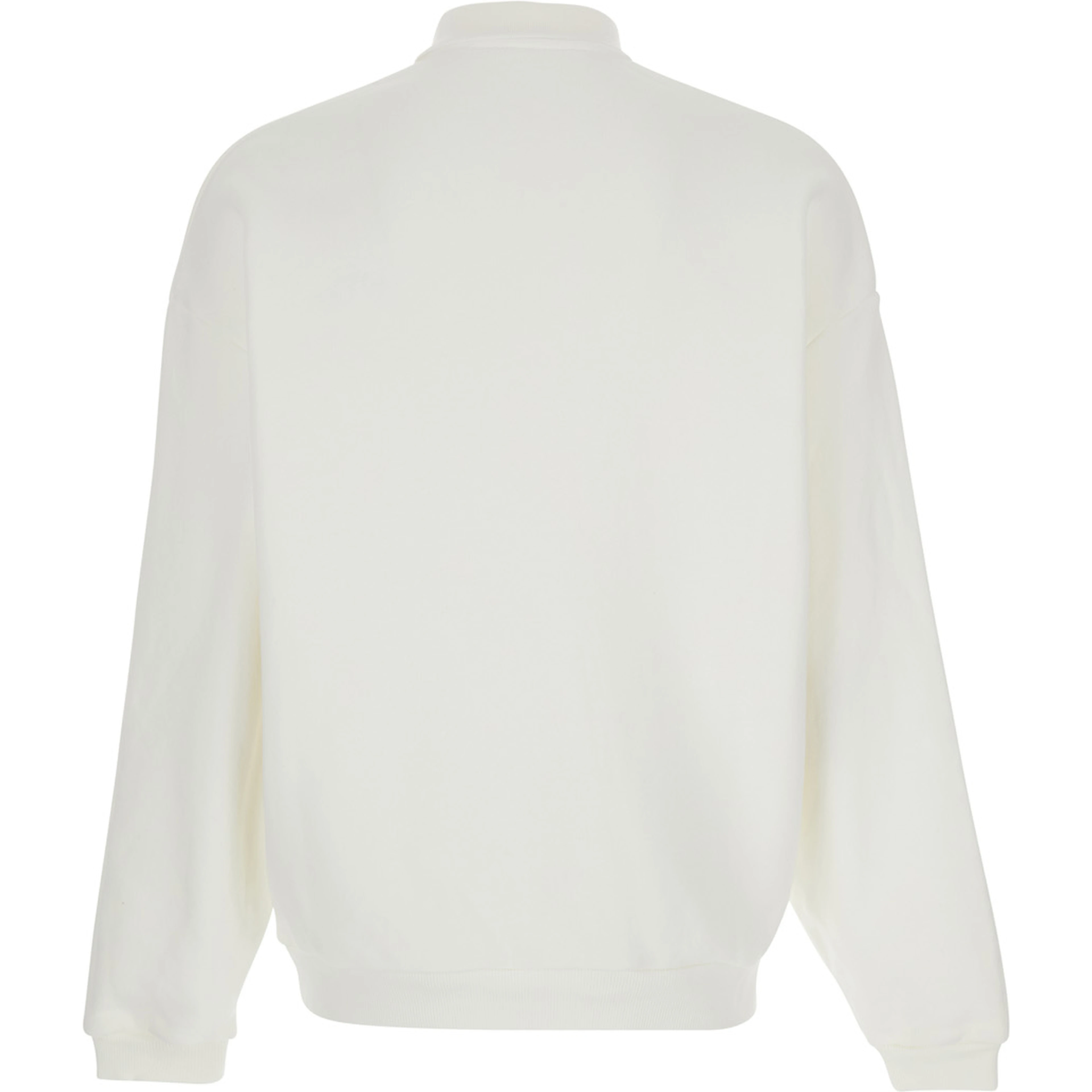 White Polo Collar Sweatshirt with Logo on Front in Cotton Man