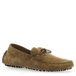 Driver Brown Loafers with Rounded Toe and Bow Detail in Suede for Men
