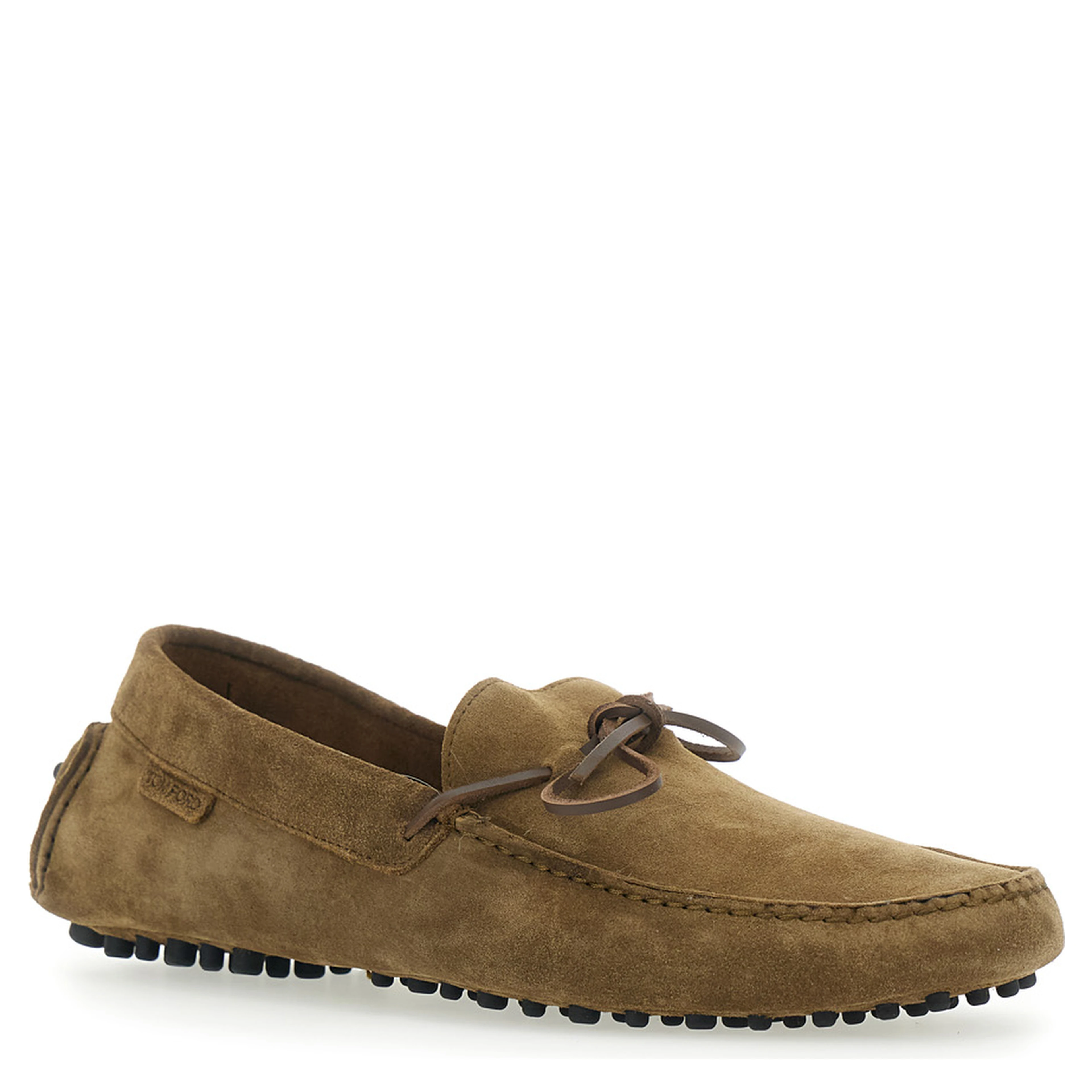 Driver Brown Loafers with Rounded Toe and Bow Detail in Suede for Men