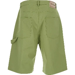 Bermuda with Belt Loops and Logo Patch on the Back in Green Stretch Cotton for Men