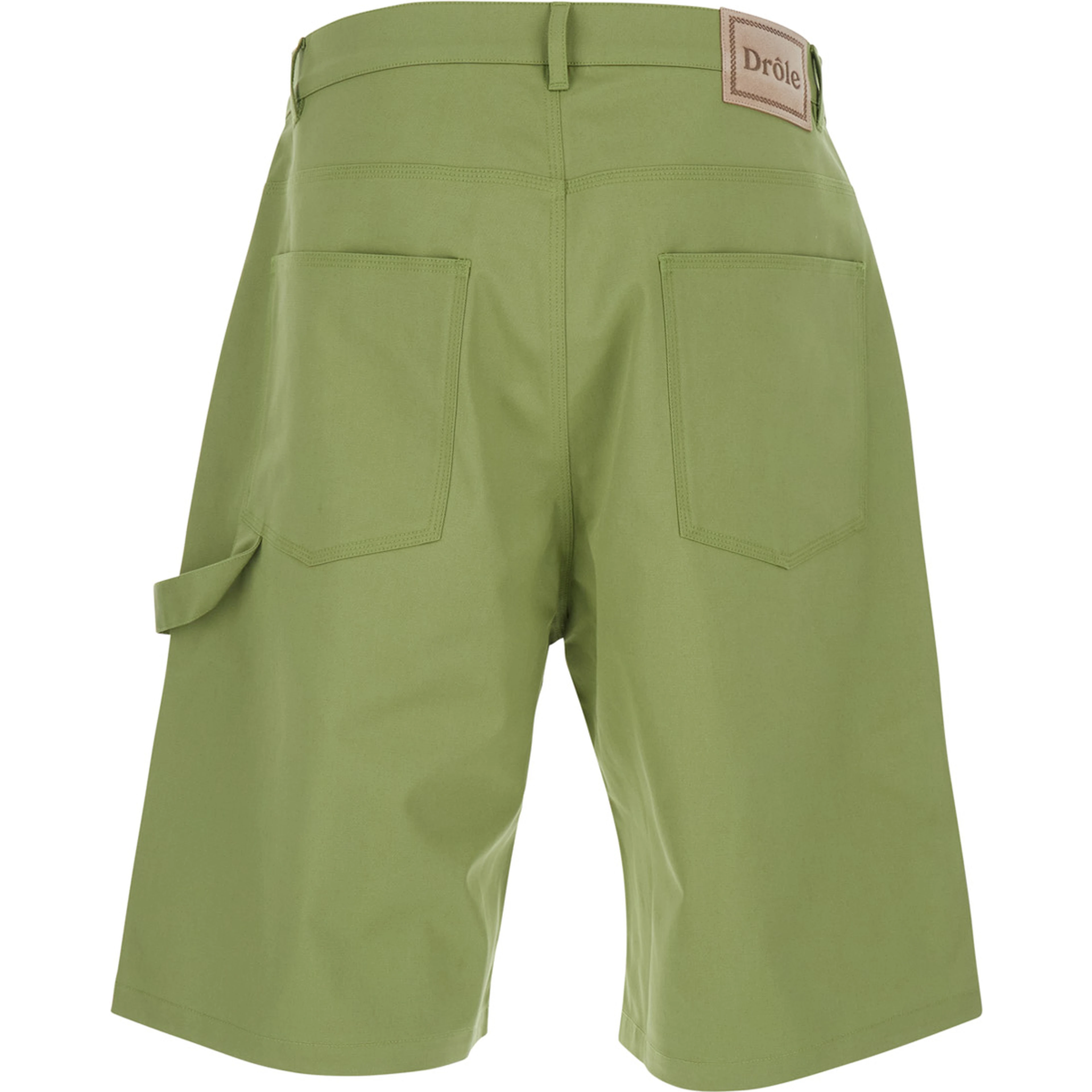 Bermuda with Belt Loops and Logo Patch on the Back in Green Stretch Cotton for Men