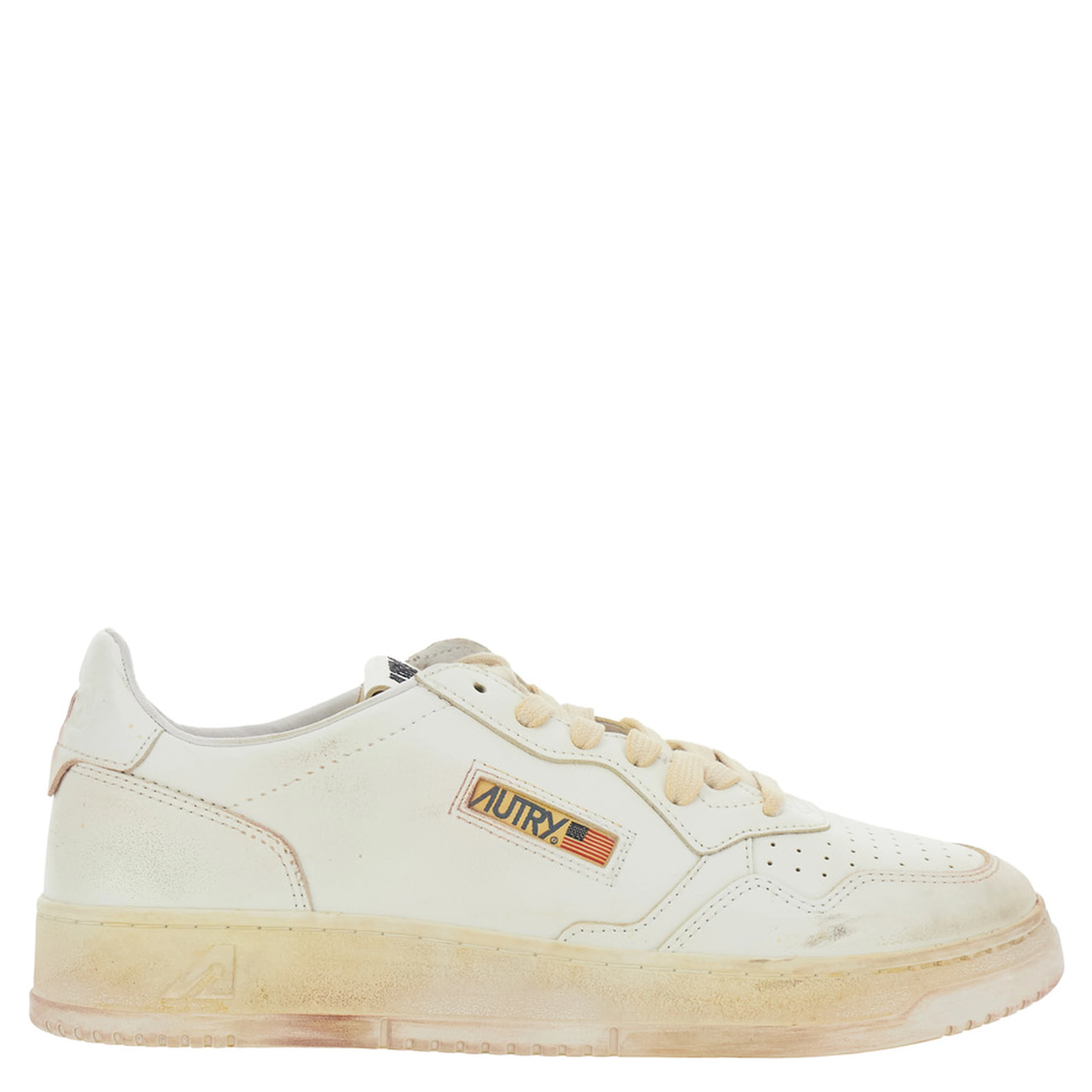 Medalist White Low Top Sneaker with Vintage Details in Leather and Suede Man