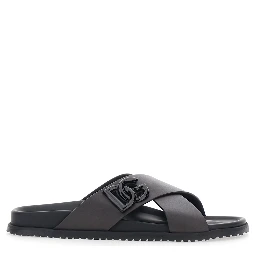 Brown Sandals with Logo Detail and Criss-Crossed Straps on the Front in Leather Man