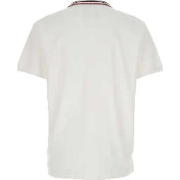 White Classic Collar Polo with Striped Detail and Orb Embroidery on the Front for Men