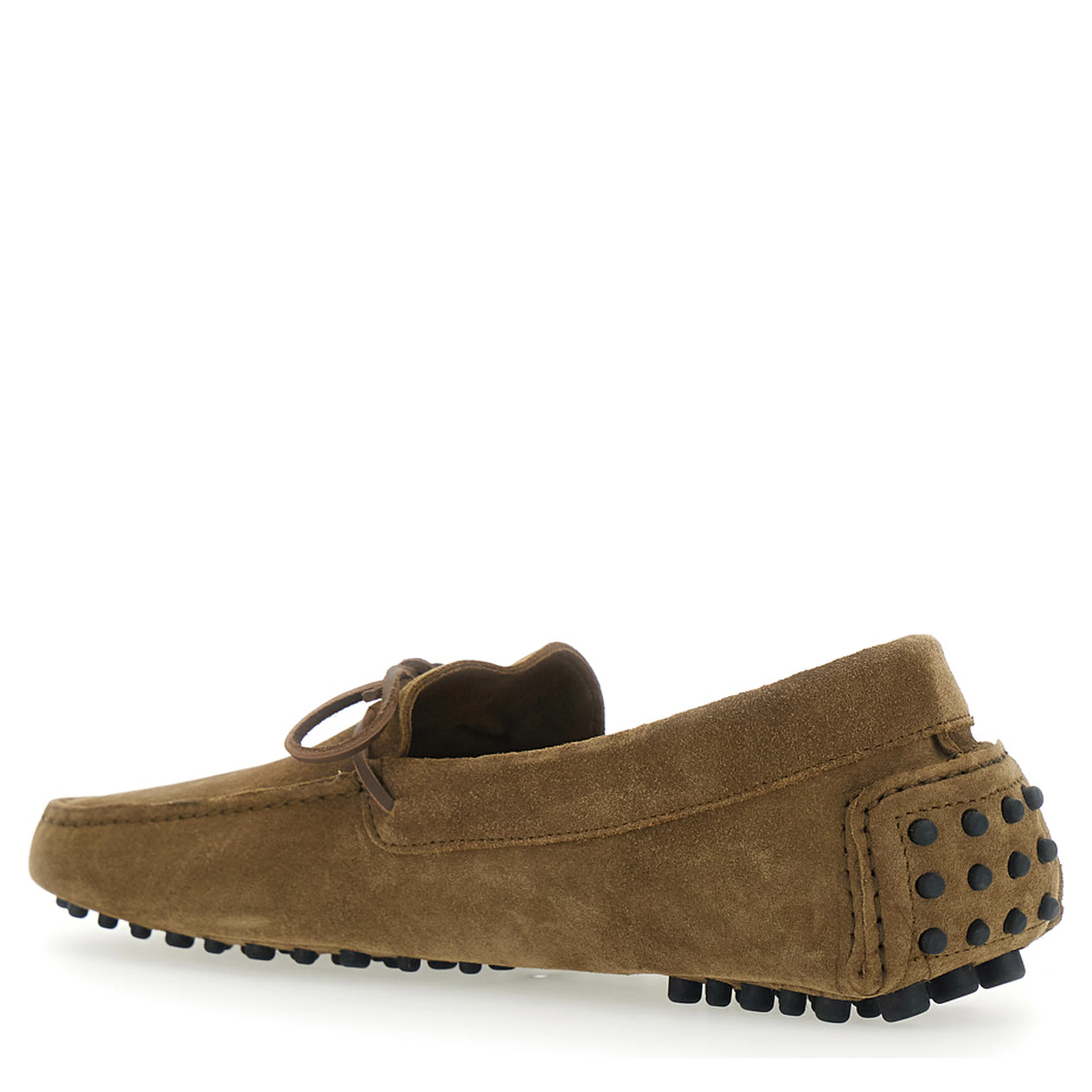 Driver Brown Loafers with Rounded Toe and Bow Detail in Suede for Men