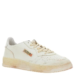 Medalist White Low Top Sneaker with Vintage Details in Leather and Suede Man