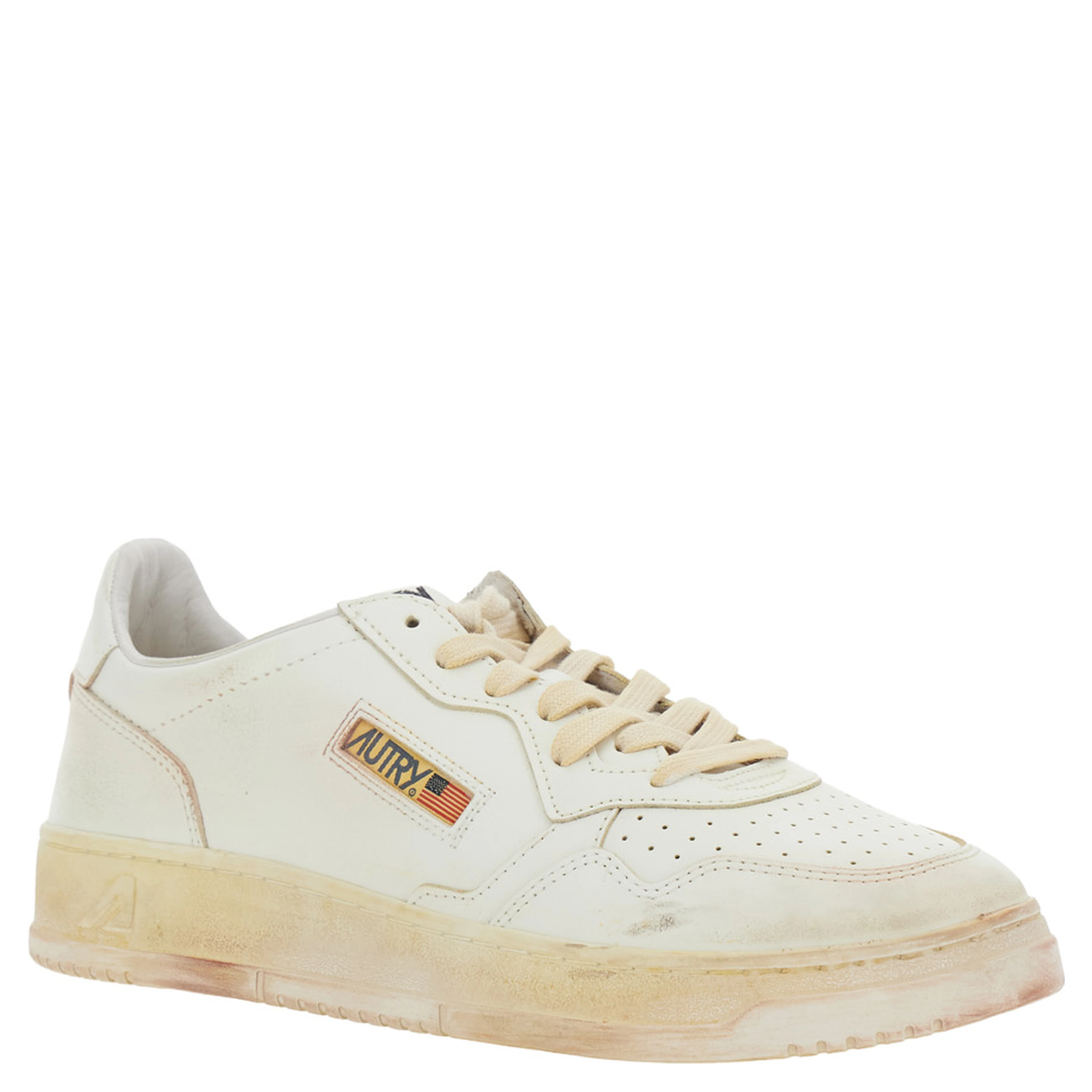 Medalist White Low Top Sneaker with Vintage Details in Leather and Suede Man