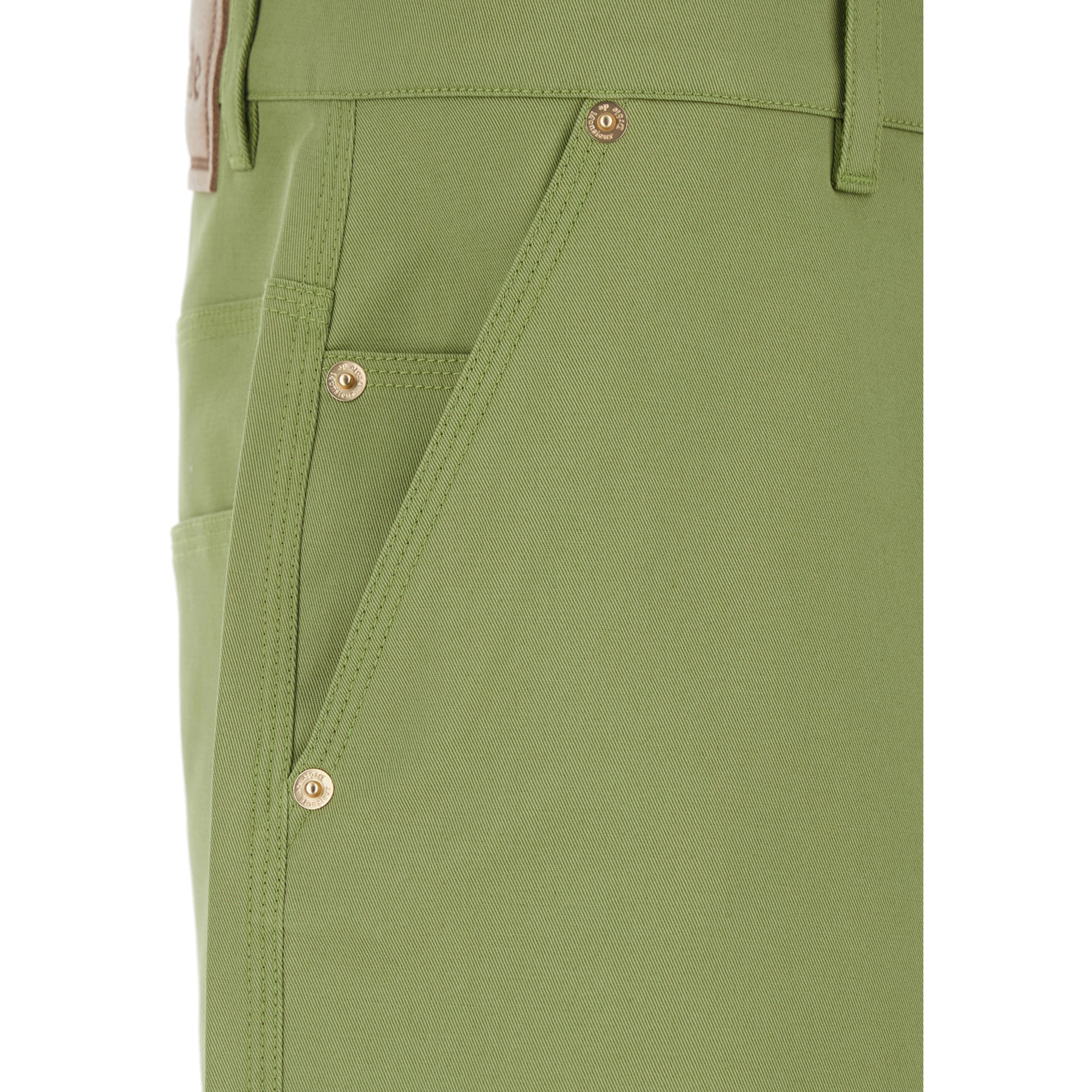 Bermuda with Belt Loops and Logo Patch on the Back in Green Stretch Cotton for Men