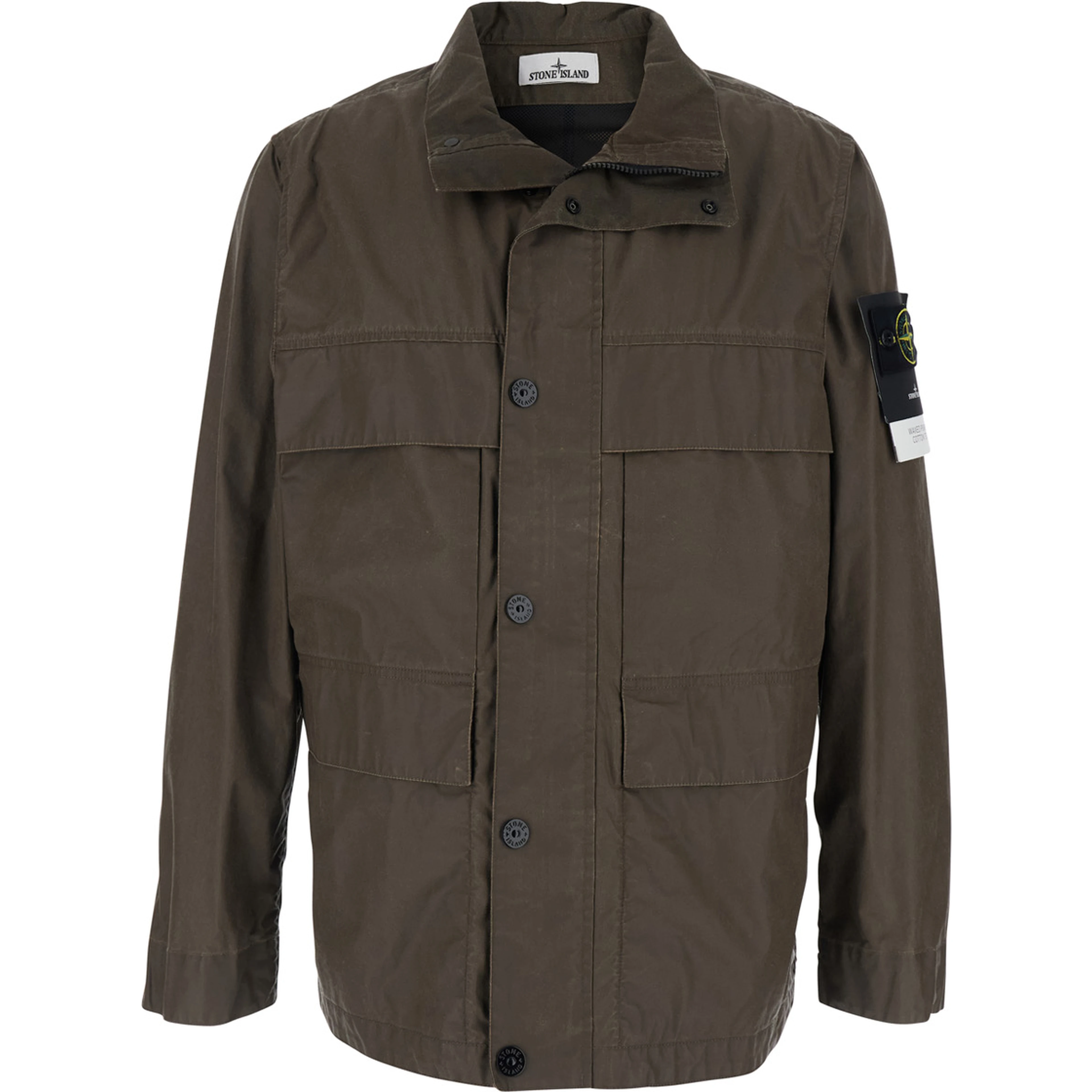 Brown Jacket with Logo Patch on the Sleeve and Coated Design in Cotton Blend for Men