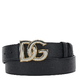 Black Belt with Logo Buckle in Leather for Men