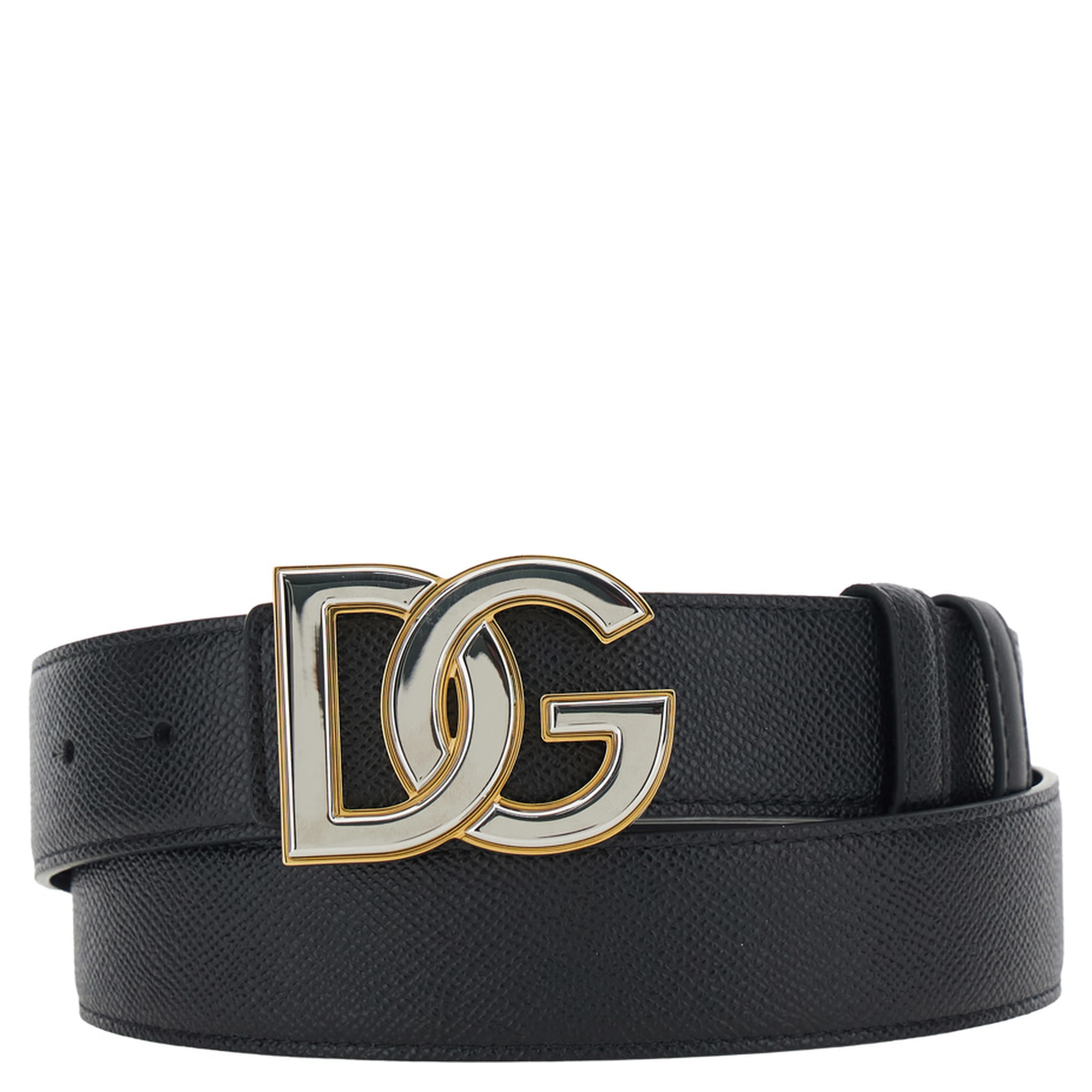 Black Belt with Logo Buckle in Leather for Men