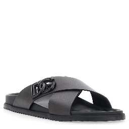 Brown Sandals with Logo Detail and Criss-Crossed Straps on the Front in Leather Man