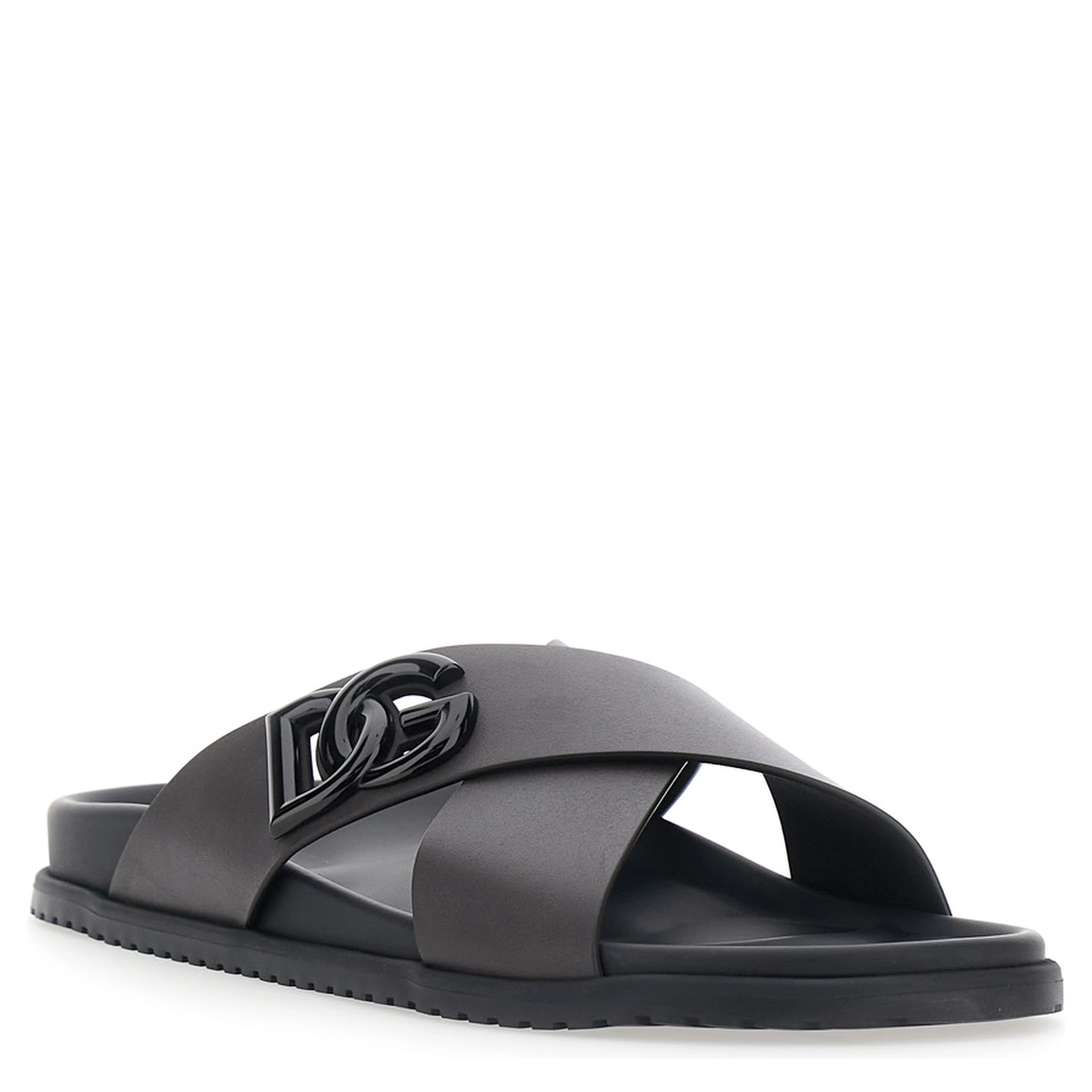 Brown Sandals with Logo Detail and Criss-Crossed Straps on the Front in Leather Man