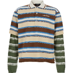 Multicolor Polo Shirt with logo lettering on the front and all-over striped print in Cotton for Men