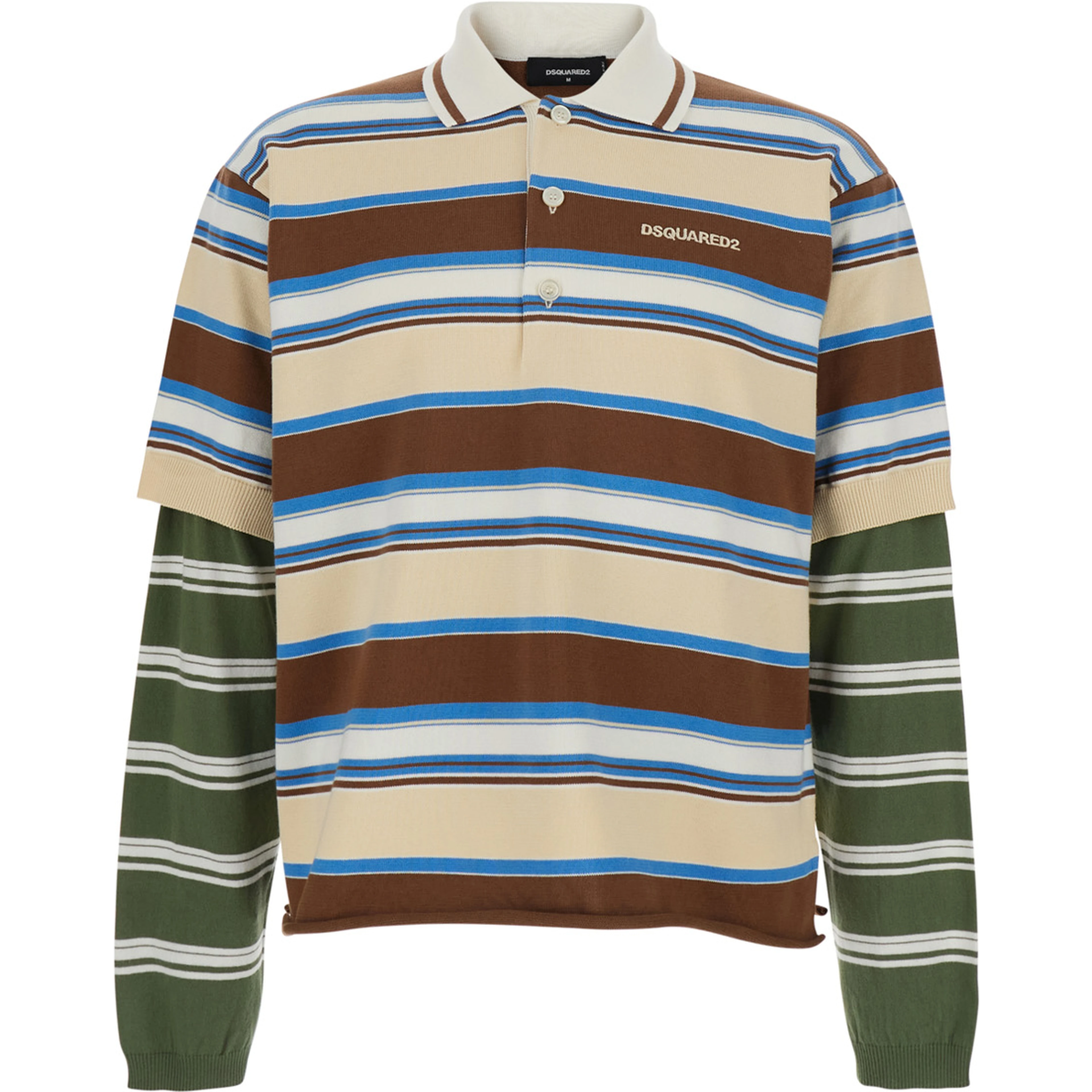 Multicolor Polo Shirt with logo lettering on the front and all-over striped print in Cotton for Men