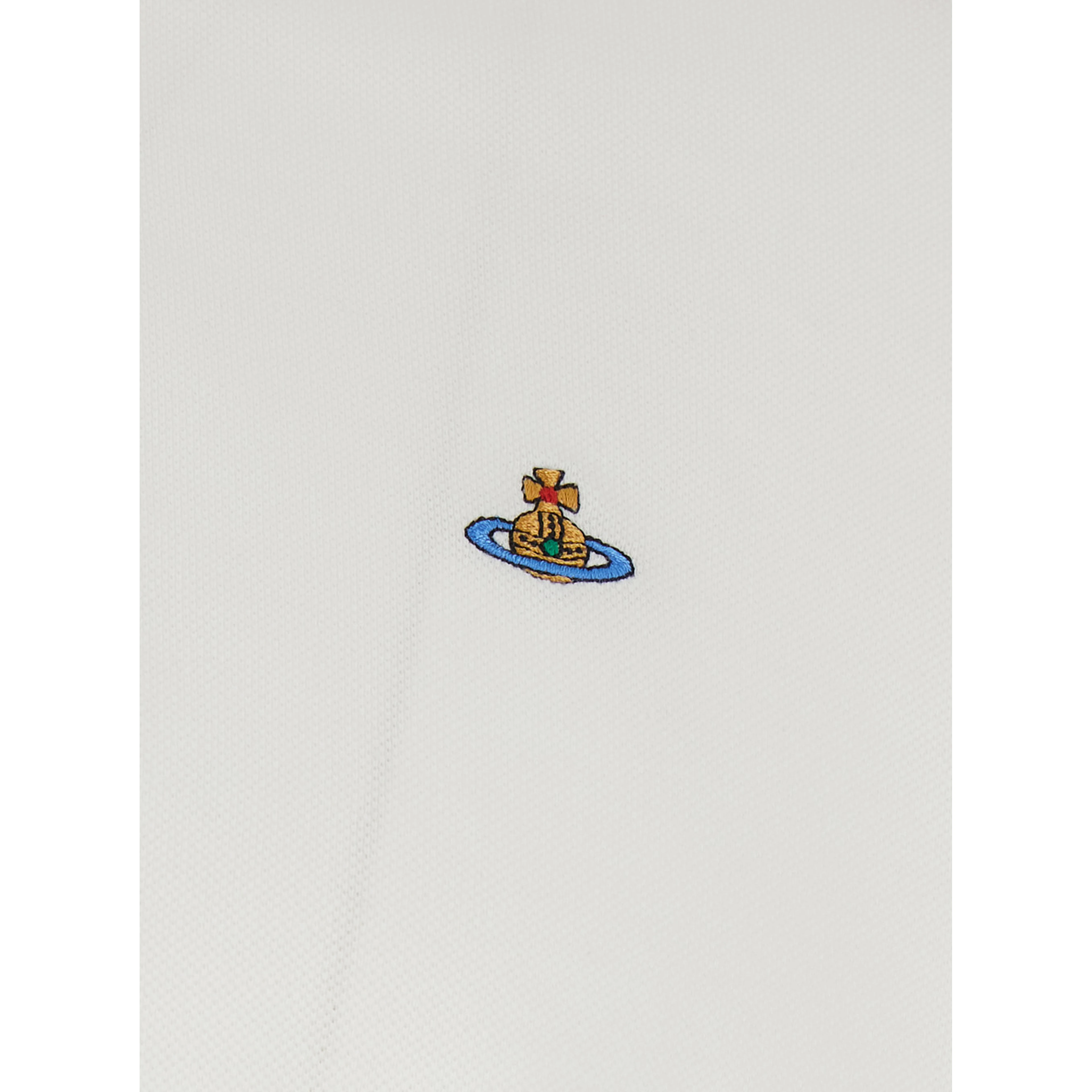White Classic Collar Polo with Striped Detail and Orb Embroidery on the Front for Men