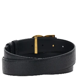 Black Belt with Logo Buckle in Leather for Men