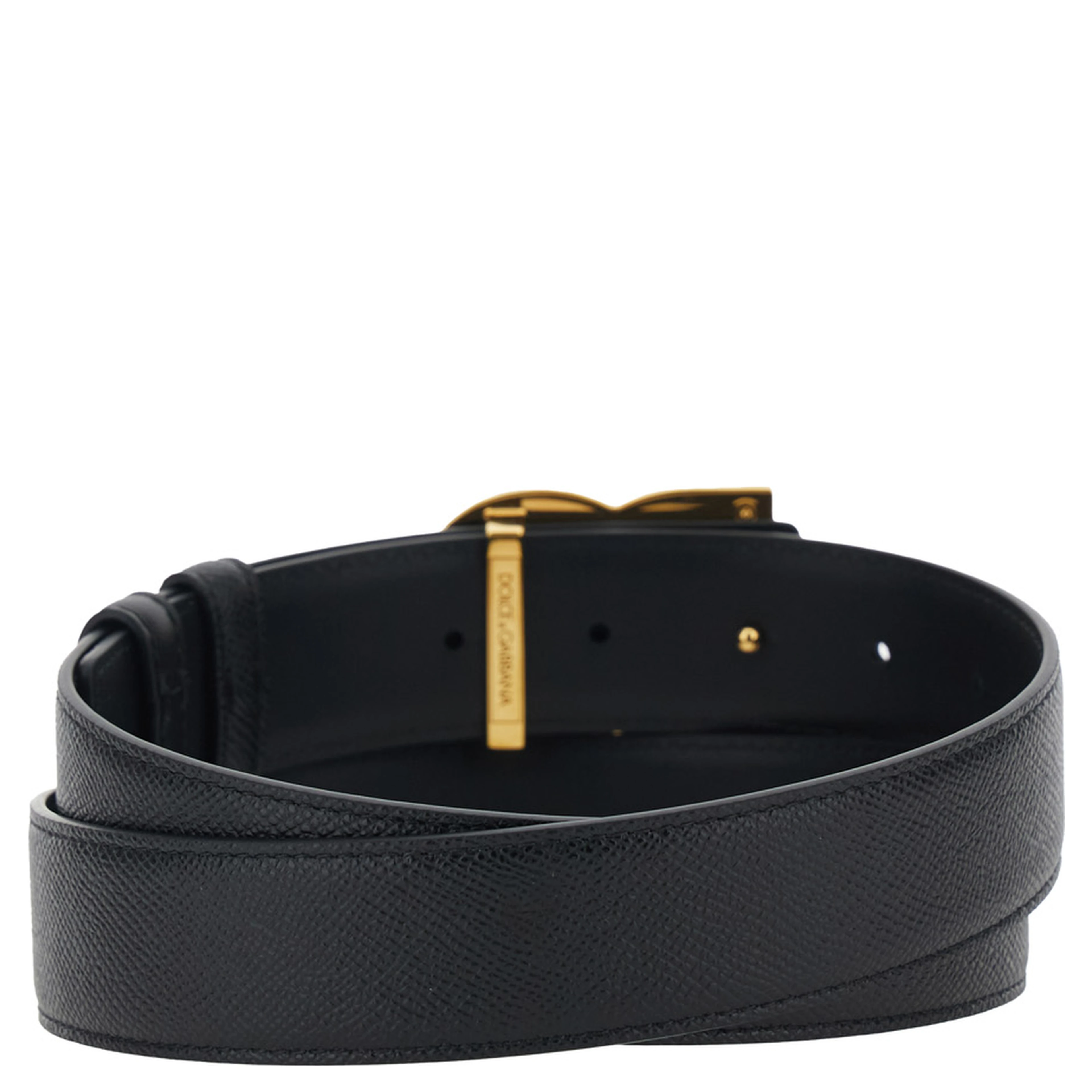 Black Belt with Logo Buckle in Leather for Men