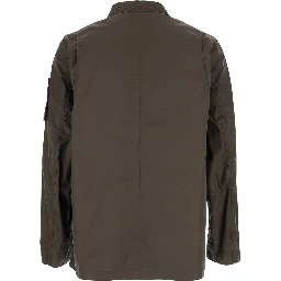 Brown Jacket with Logo Patch on the Sleeve and Coated Design in Cotton Blend for Men